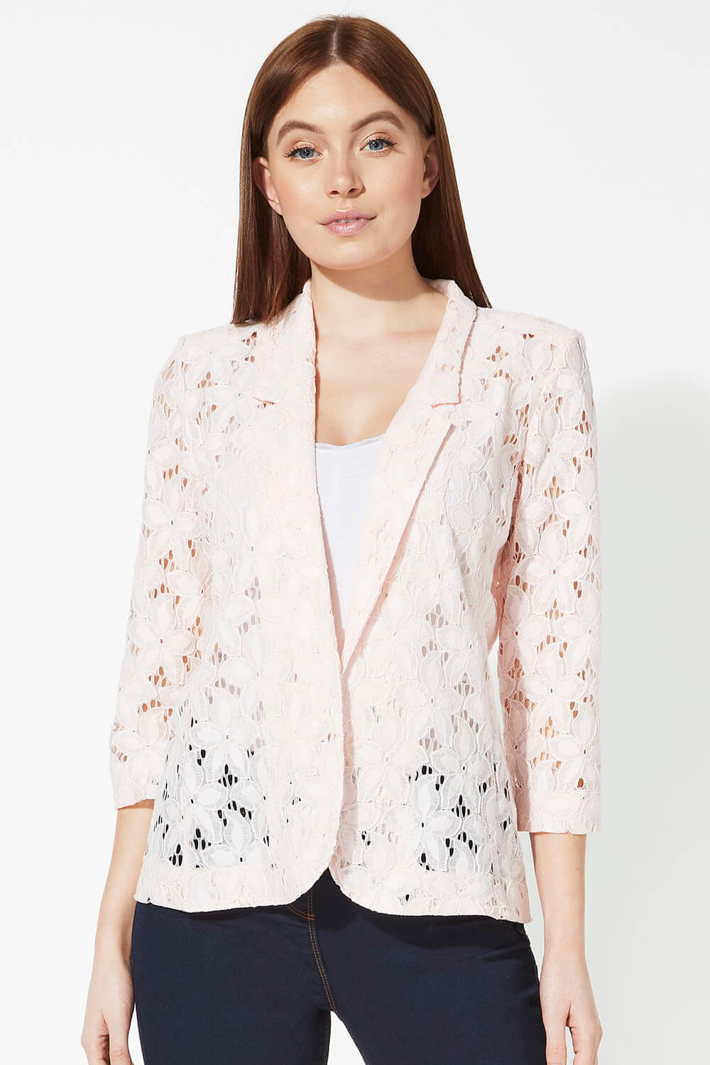 PINK Floral Lace 3/4 Sleeve Jacket, Image 4 of 4
