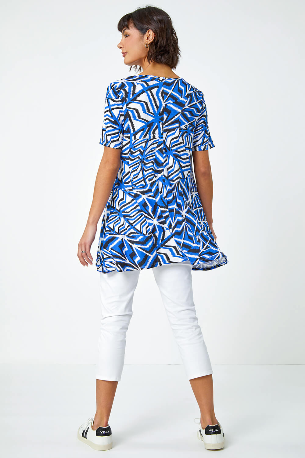 Blue Abstract Print Jersey Tunic Top, Image 3 of 5