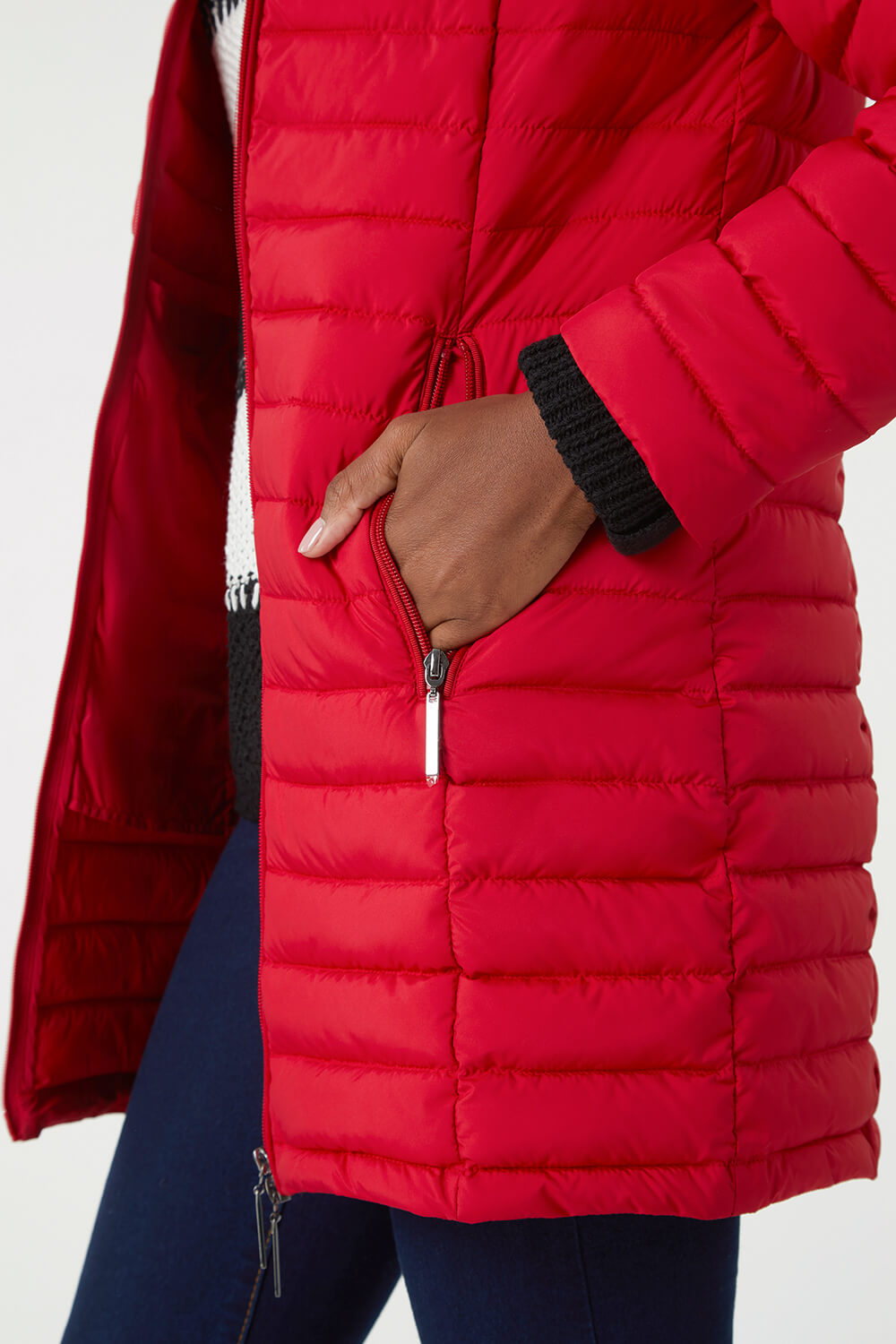 Red Longline Hooded Padded Coat, Image 5 of 5