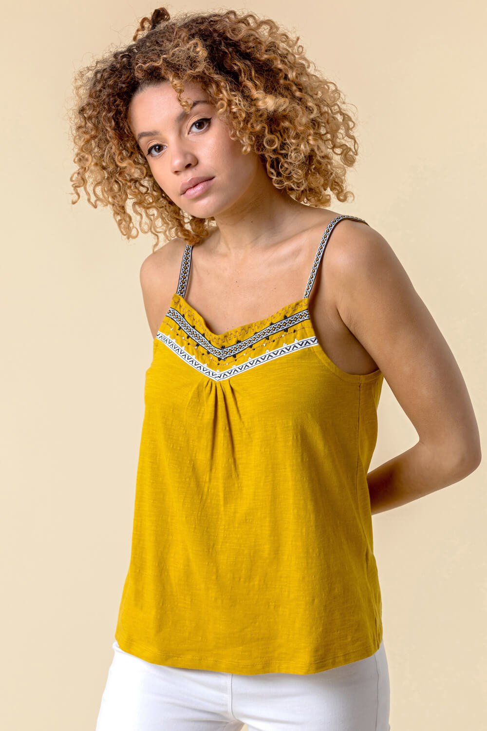 Amber Embroidered Yoke Cami Top, Image 2 of 4