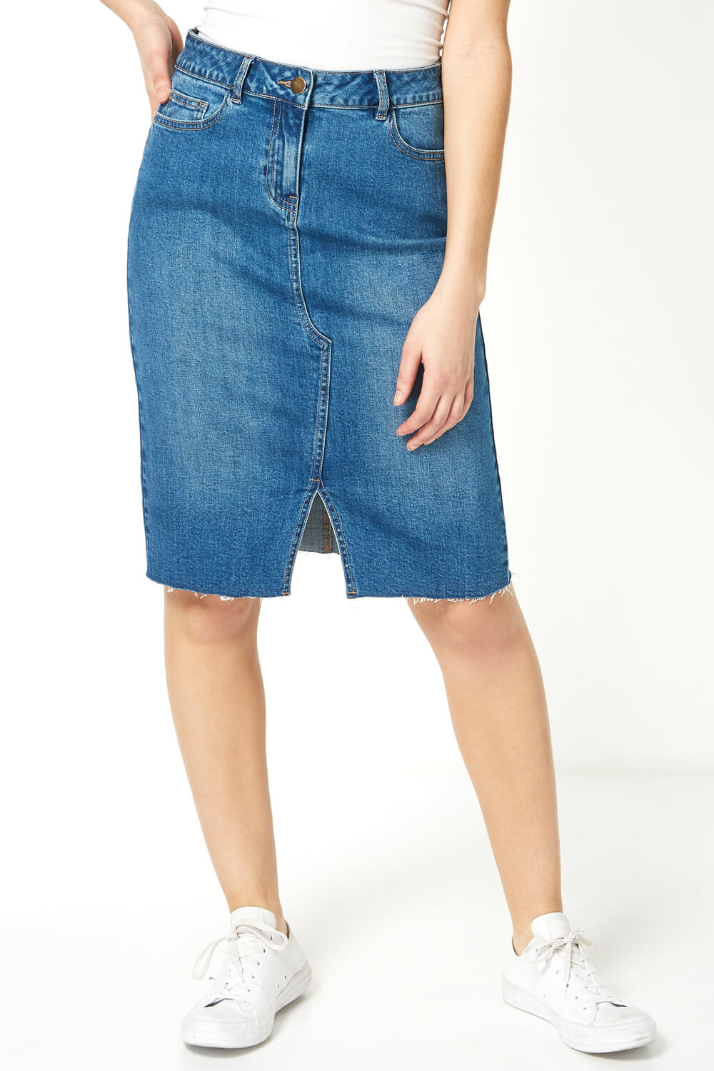 Denim Blue Split Detail Denim Skirt, Image 2 of 5