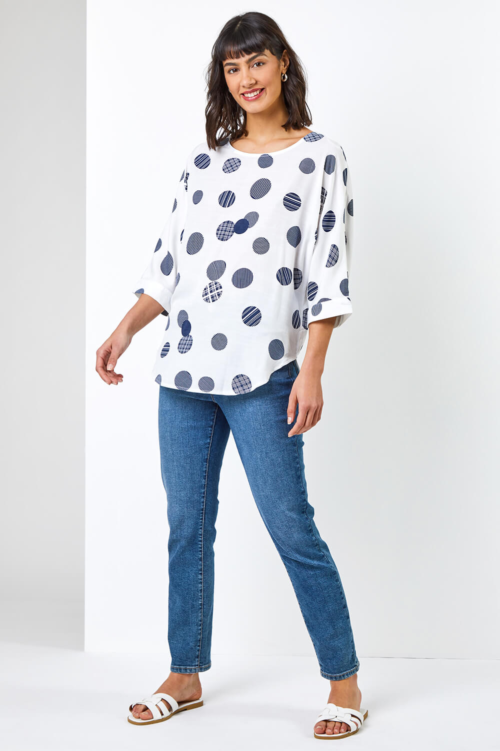 Ivory  Abstract Spot Print Top, Image 3 of 6
