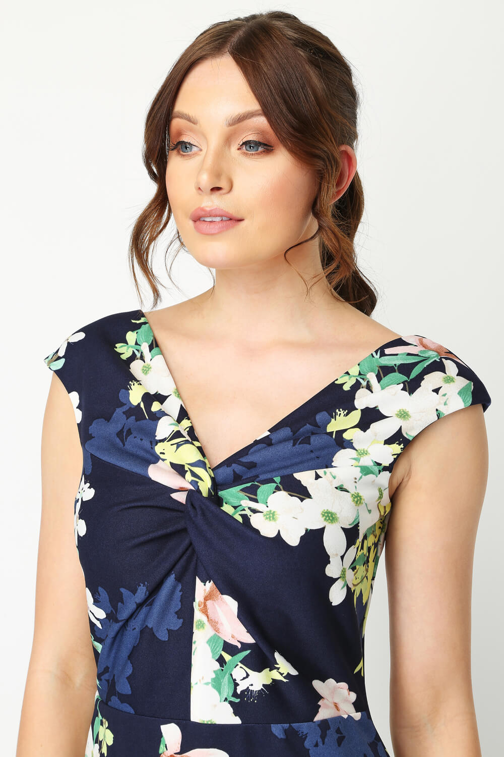 Navy  Twist Front Floral Print Dress, Image 4 of 5