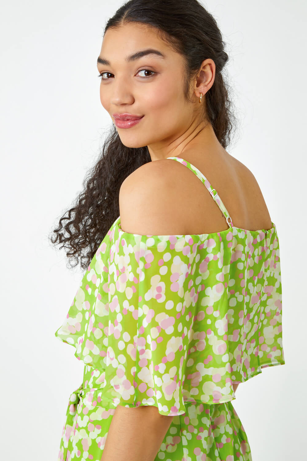 Lime Spot Print Overlay Chiffon Maxi Dress, Image 5 of 5