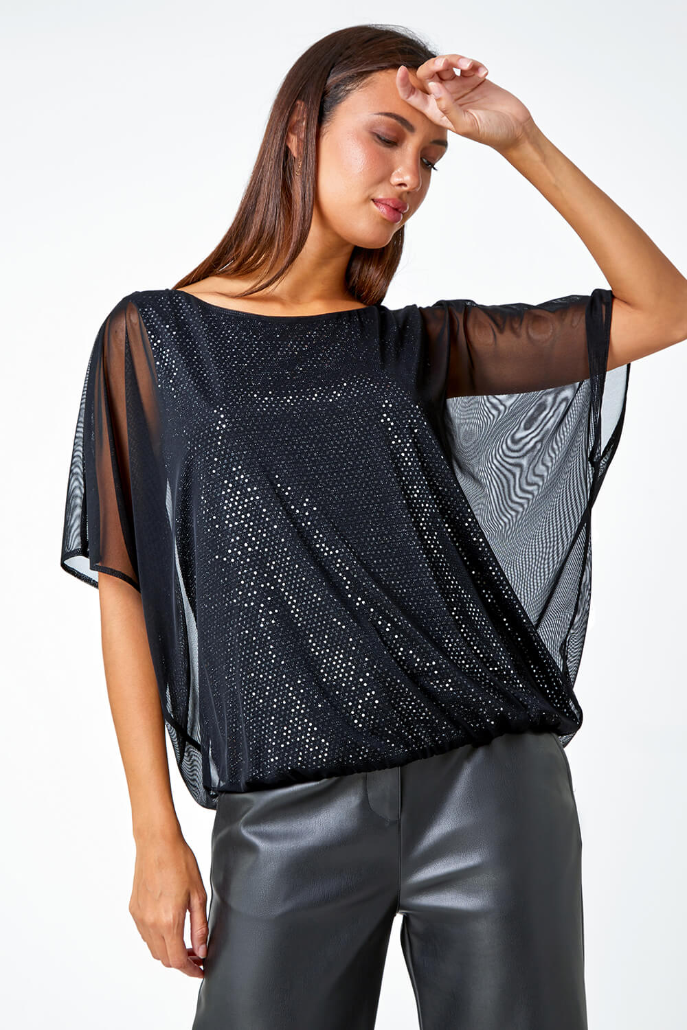 Sparkle Mesh Stretch Overlay Top