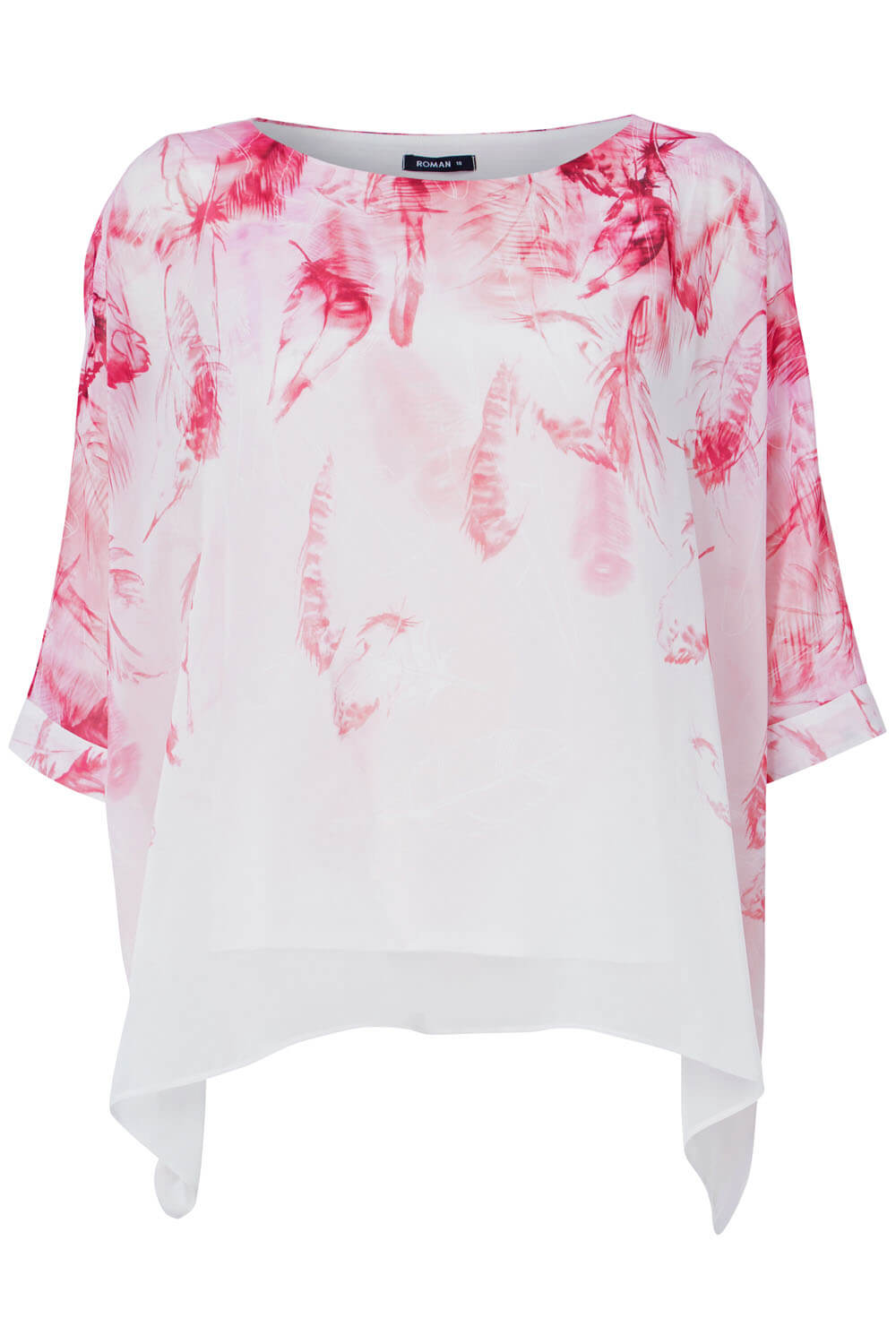 PINK Feather Border Print Overlay Top, Image 4 of 8
