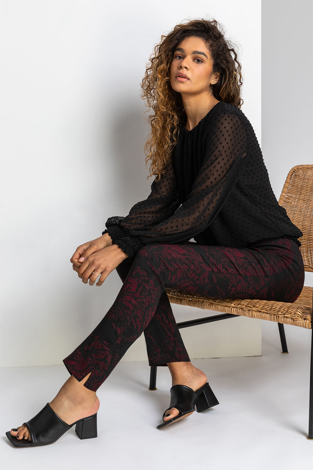 Bordeaux Snake Print Full Length Stretch Trousers, Image 3 of 4