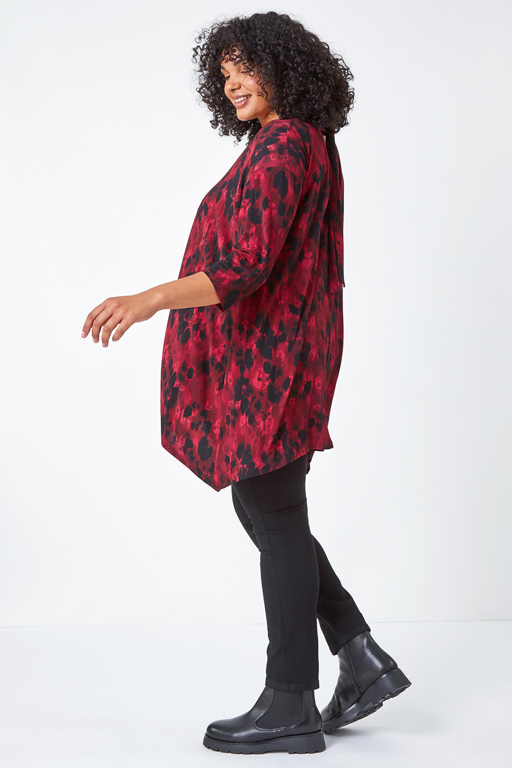 Maroon Curve Tie Back Tunic Stretch Top, Image 3 of 5