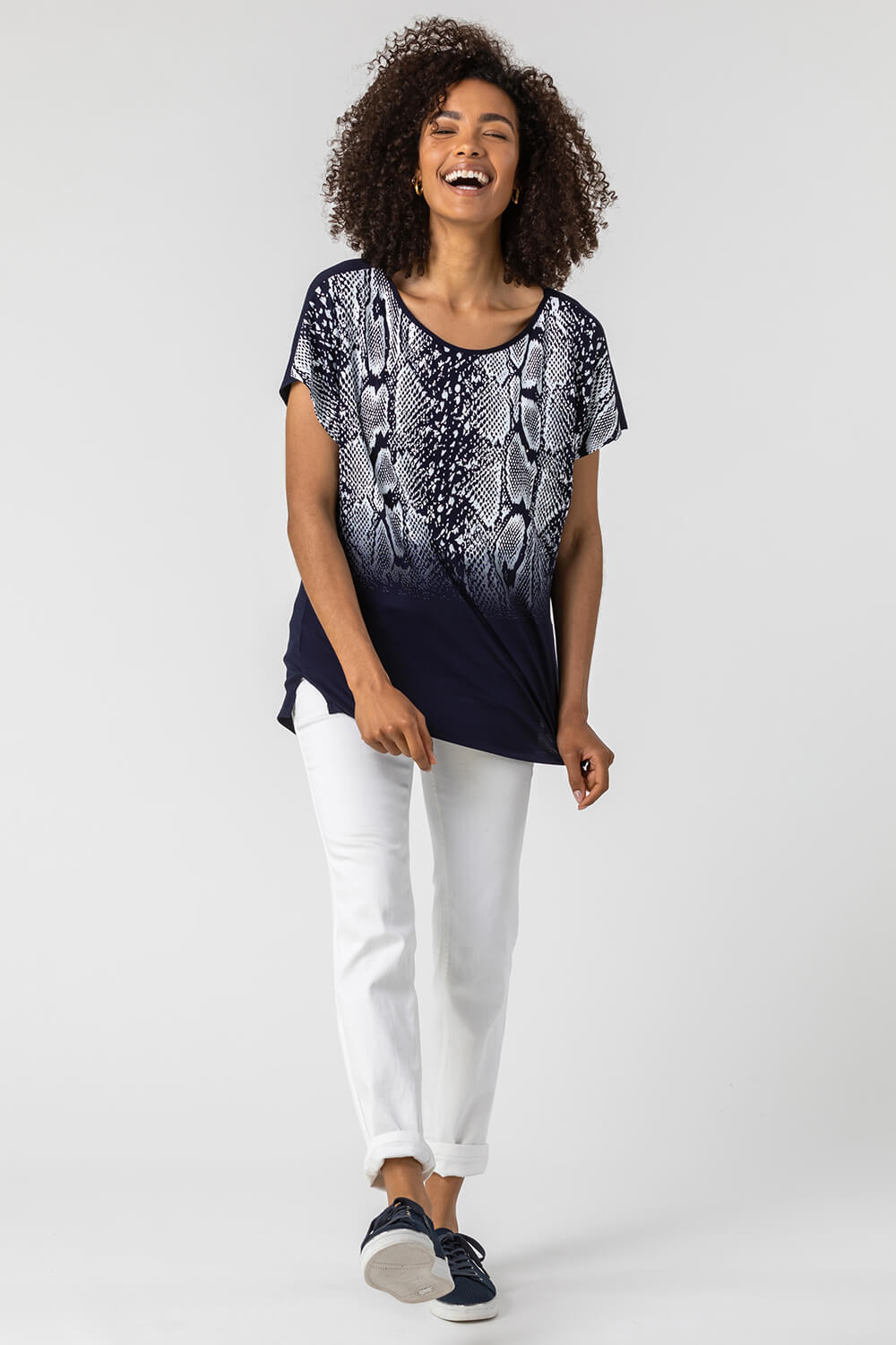 Navy  Snake Print Ombre Top, Image 3 of 4