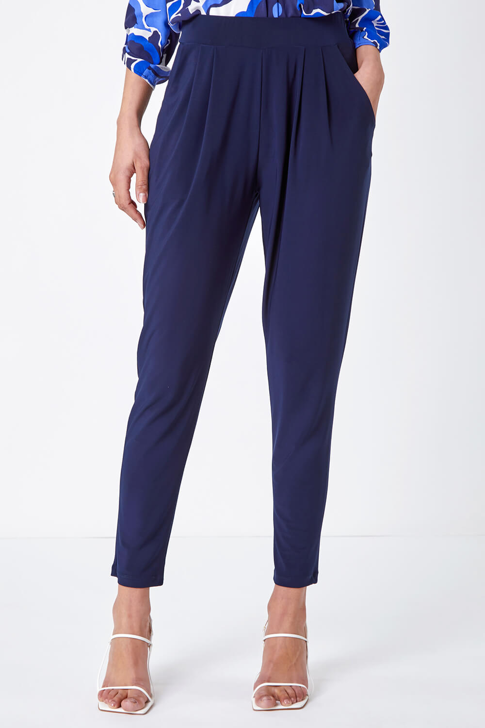 Navy  Jersey Stretch Harem Trousers, Image 2 of 6