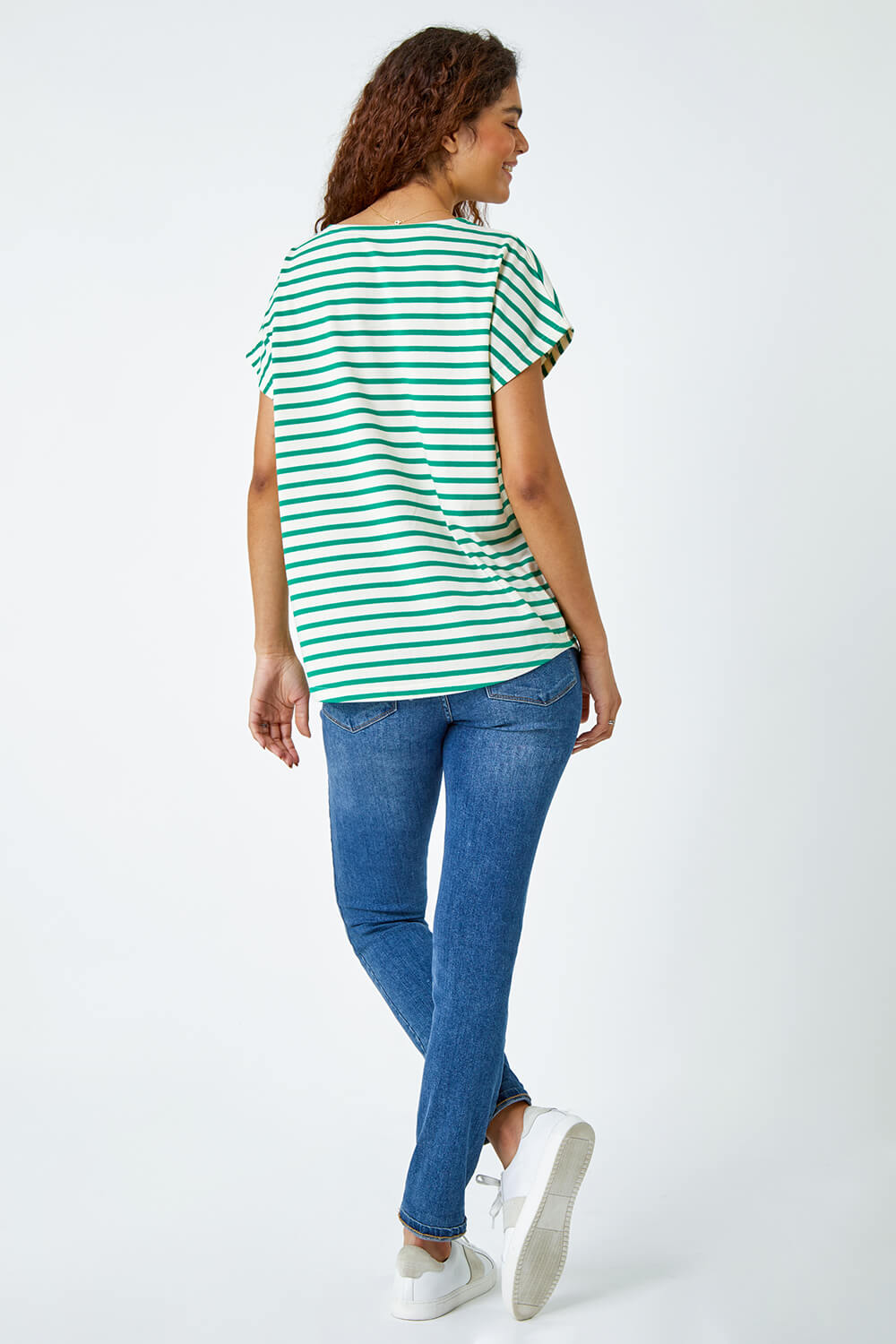 Green Cotton Blend Stripe Print T-Shirt, Image 3 of 5
