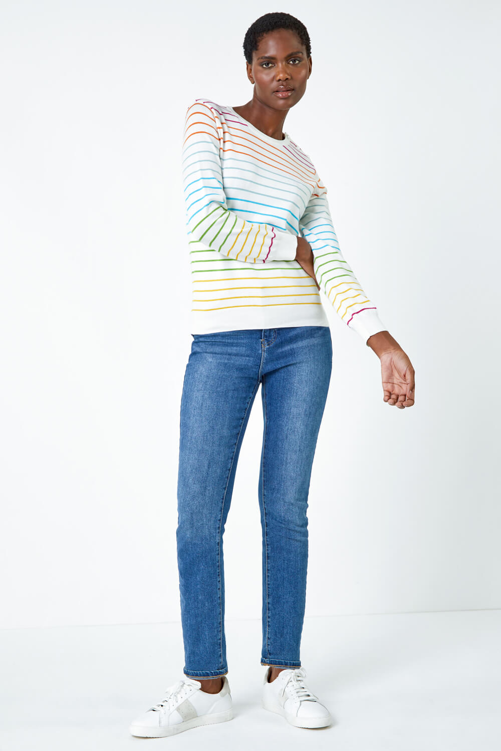 Ivory  Stripe Print Button Detail Jumper, Image 2 of 5