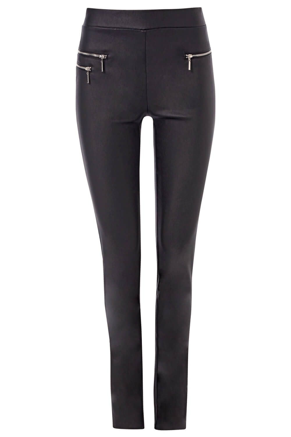 Black Faux Leather Zip Detail Trousers , Image 5 of 5