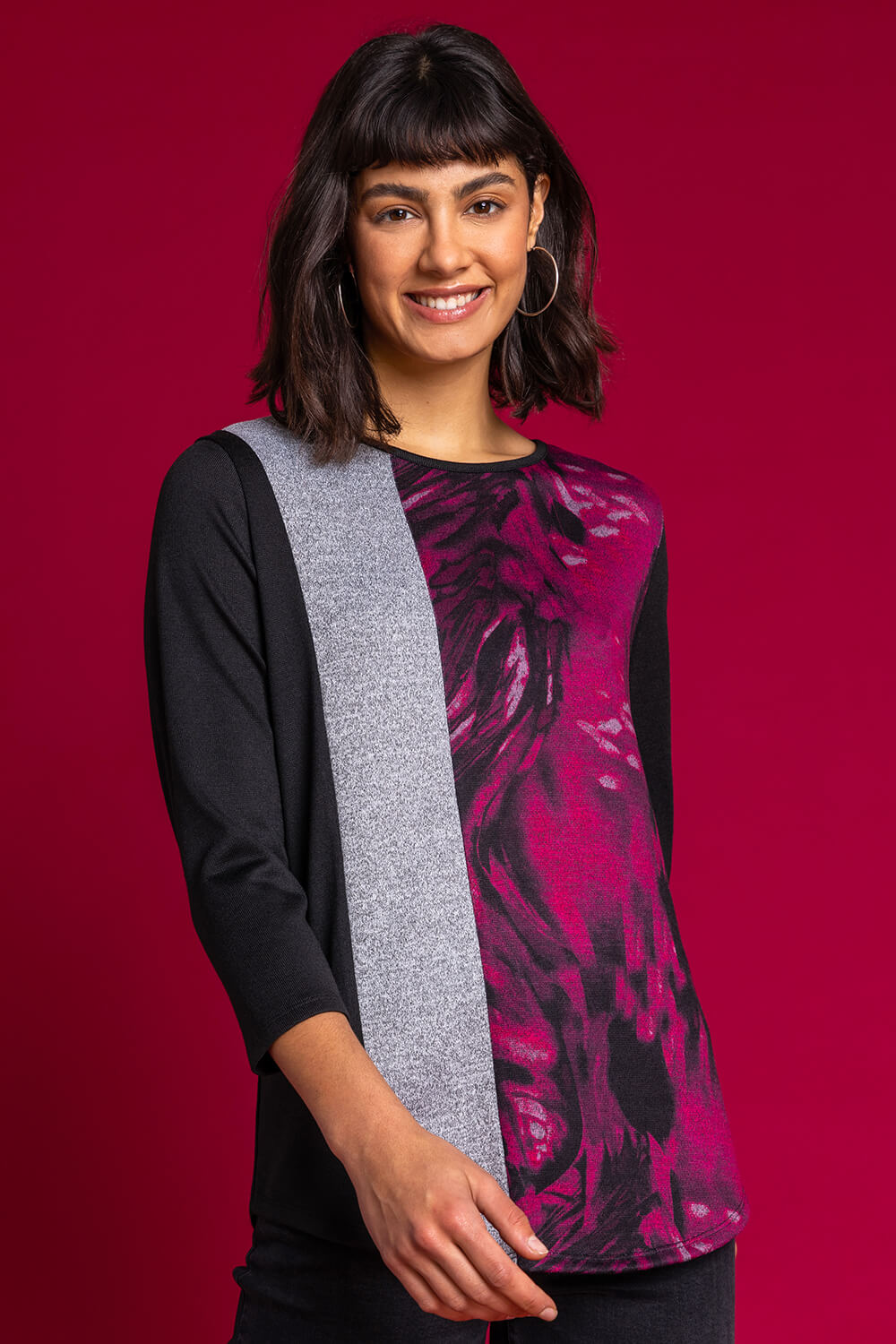 CERISE Abstract Print Colour Block Top, Image 5 of 5