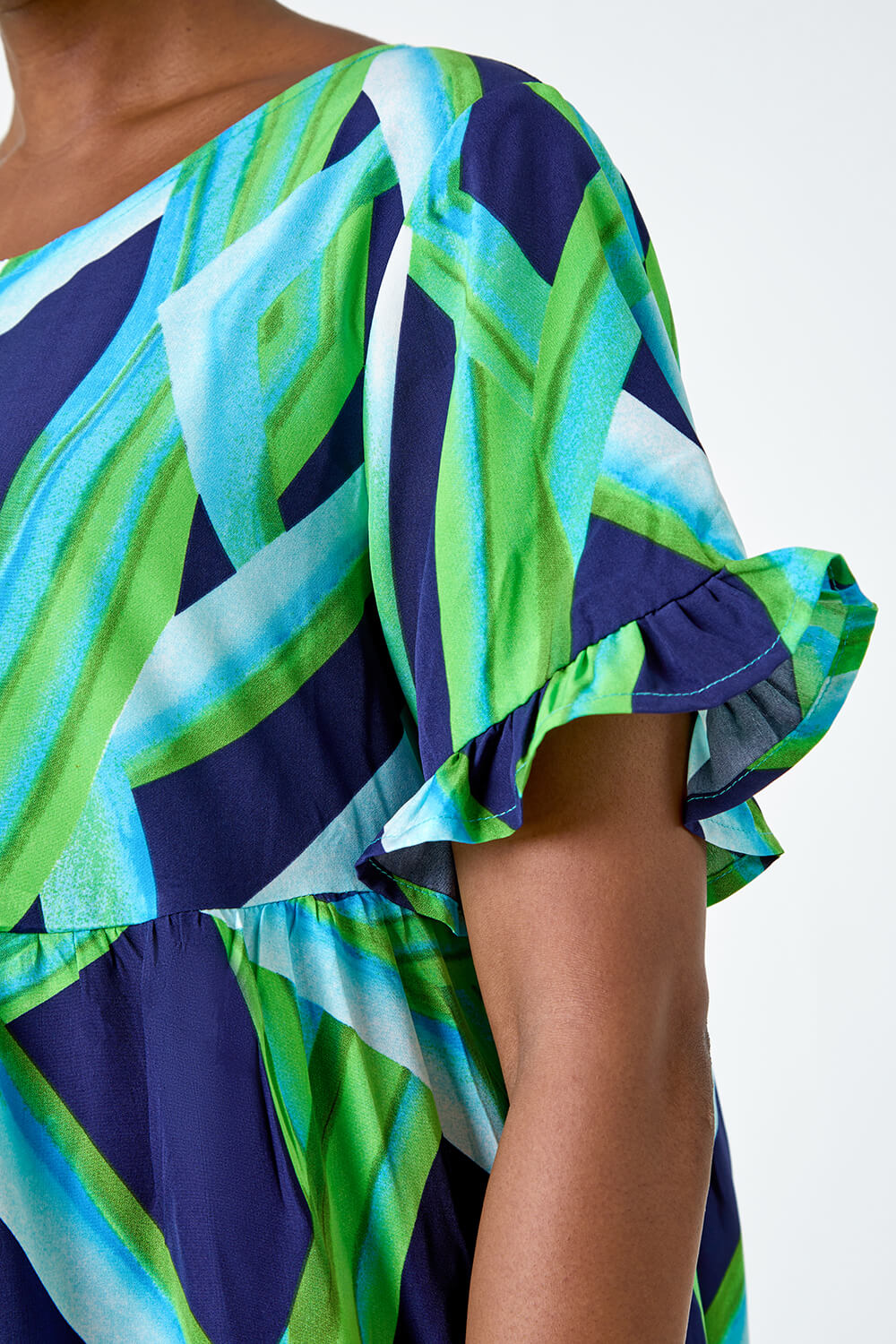 Green Abstract Print Tiered Smock Dress, Image 5 of 5