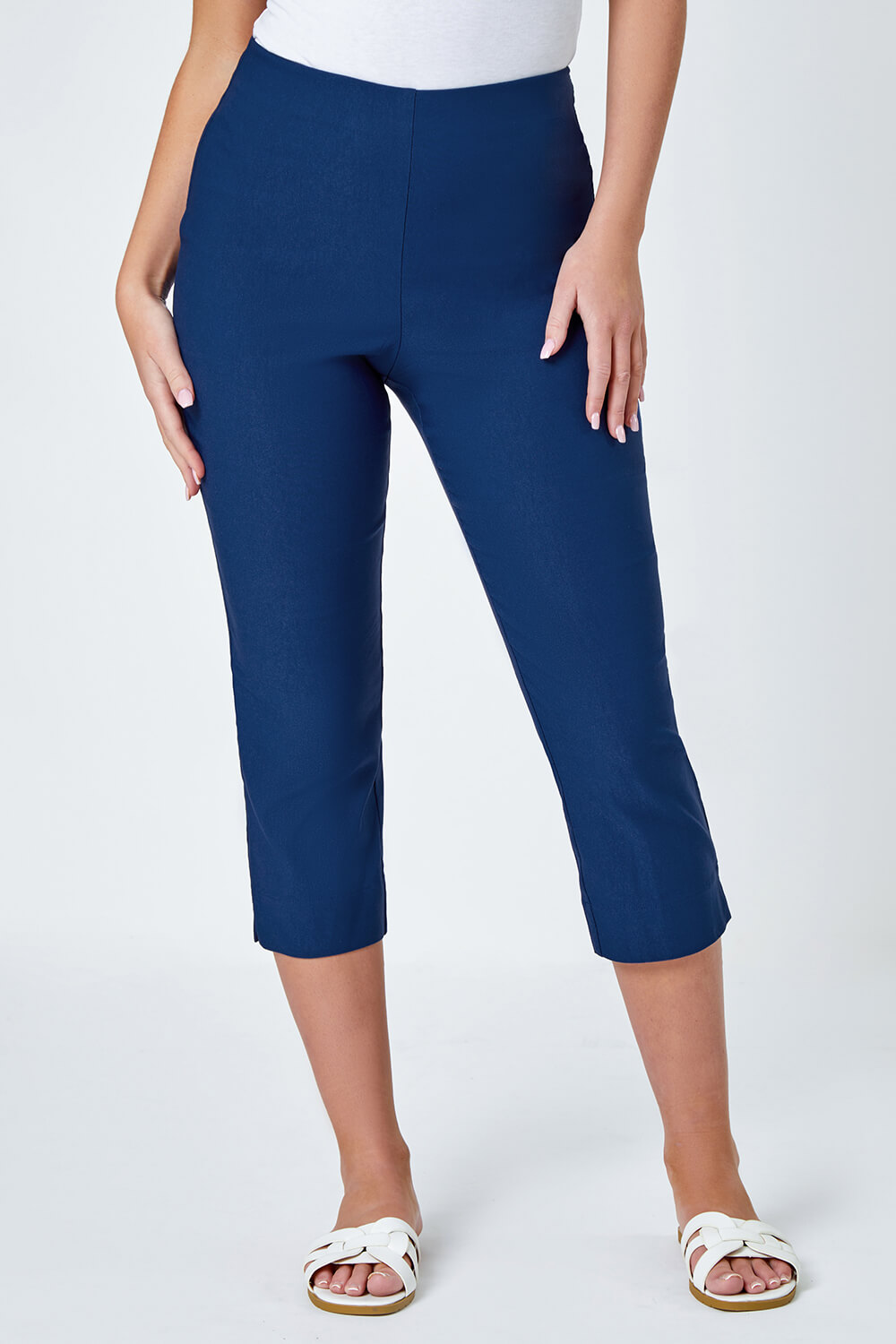 Midnight Blue Petite Cropped Stretch Trousers, Image 4 of 5
