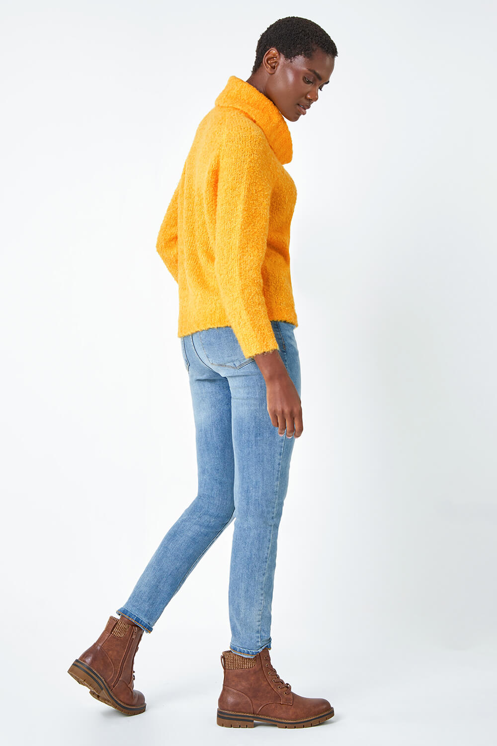 Yellow Fluffy Cowl Neck Jumper, Image 3 of 5