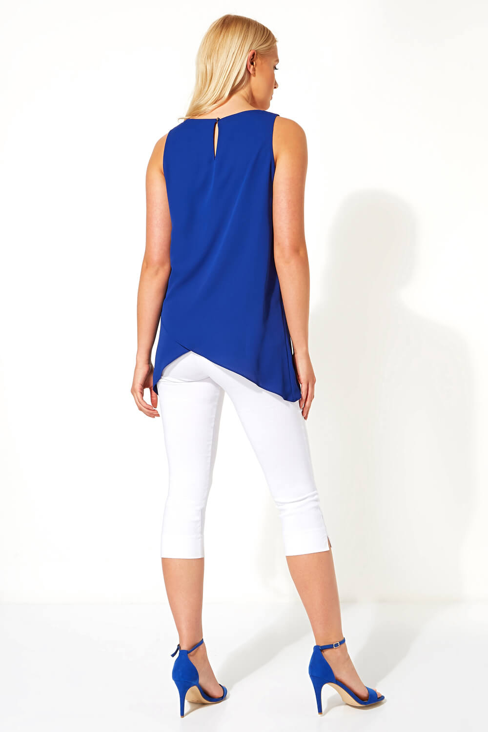 Midnight Blue Asymmetric Sleeveless Vest Top, Image 3 of 4