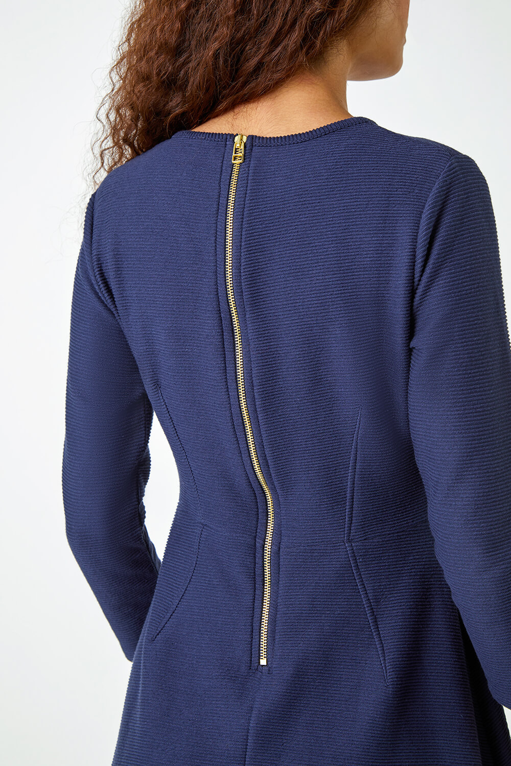 Navy  Cotton Blend Ribbed Stretch Dress, Image 5 of 5