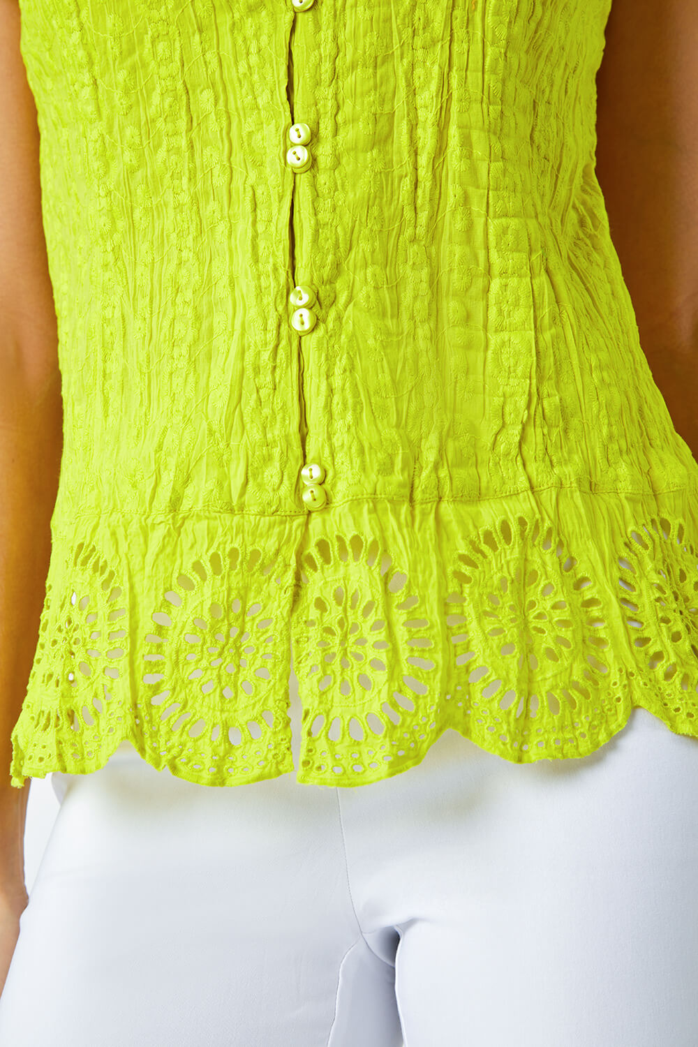 Lime Cotton Embroidered Crinkle Blouse, Image 5 of 5