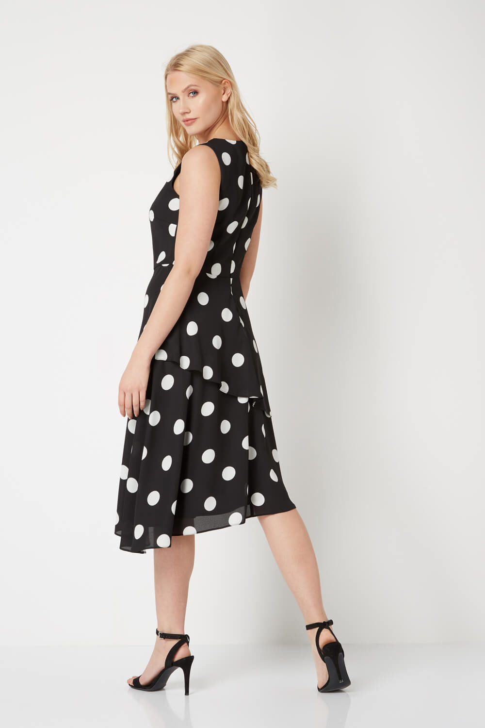Black Spot Print Fit and Flare Dress, Image 3 of 5