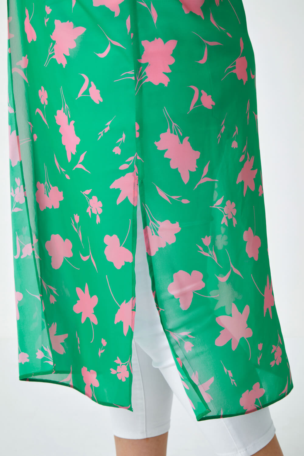 Green Curve Floral Print Longline Kimono, Image 5 of 5