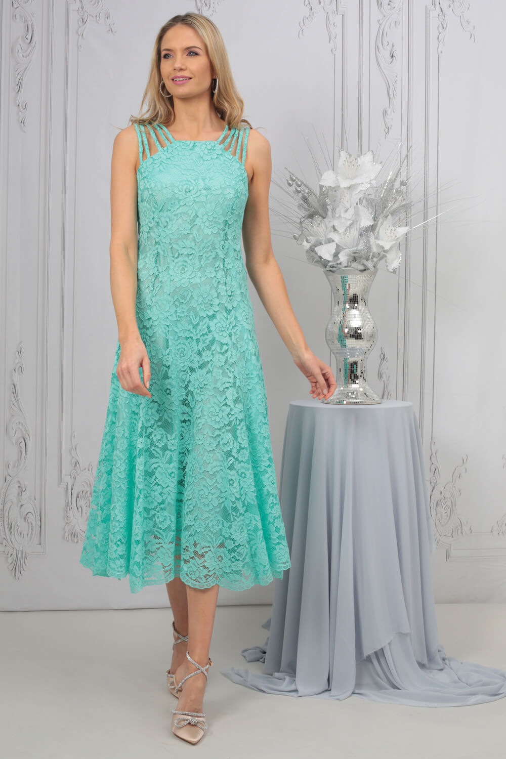 Aqua Julianna Lace Dress & Shrug Set, Image 3 of 5