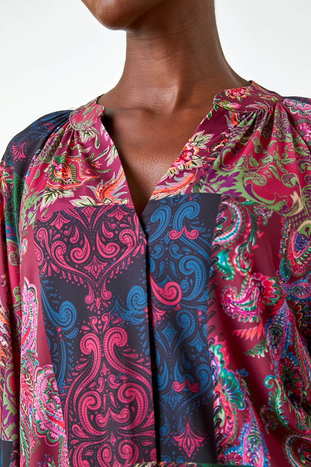Red Patchwork Print Stretch Jersey Shirt, Image 5 of 5