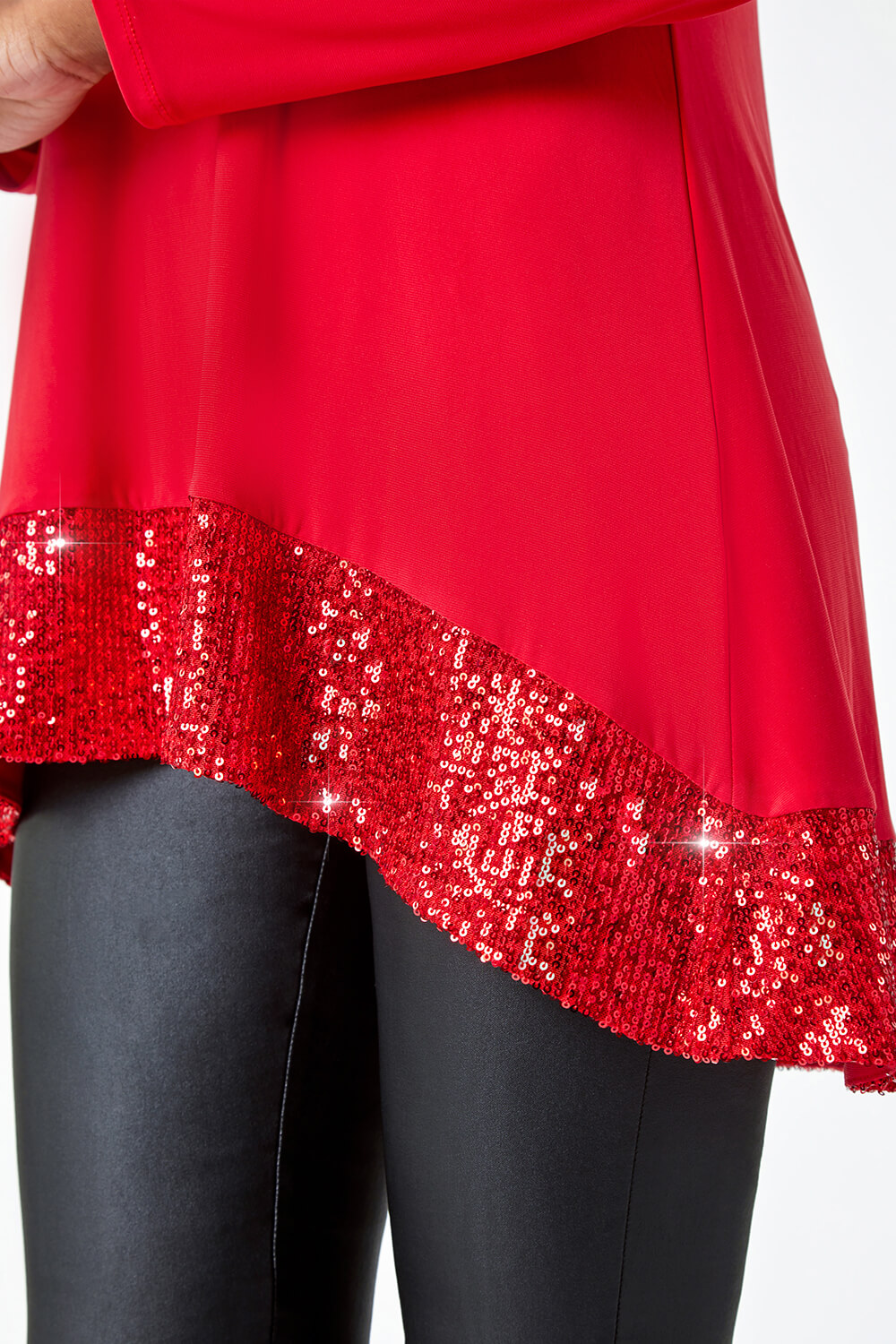 Red Sequin Hem Tunic Stretch Top, Image 5 of 5