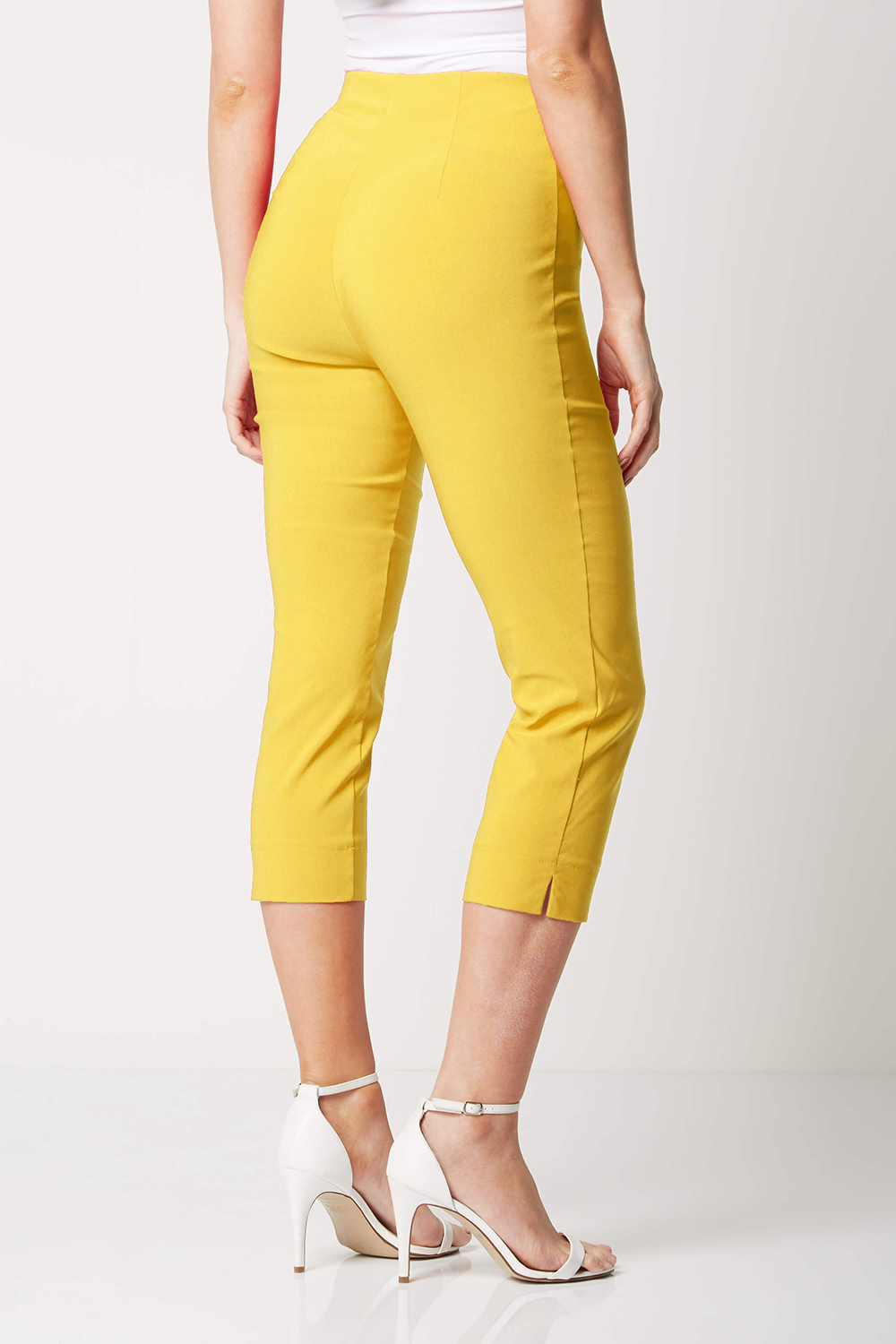Light Yellow Cropped Stretch Trouser, Image 3 of 5