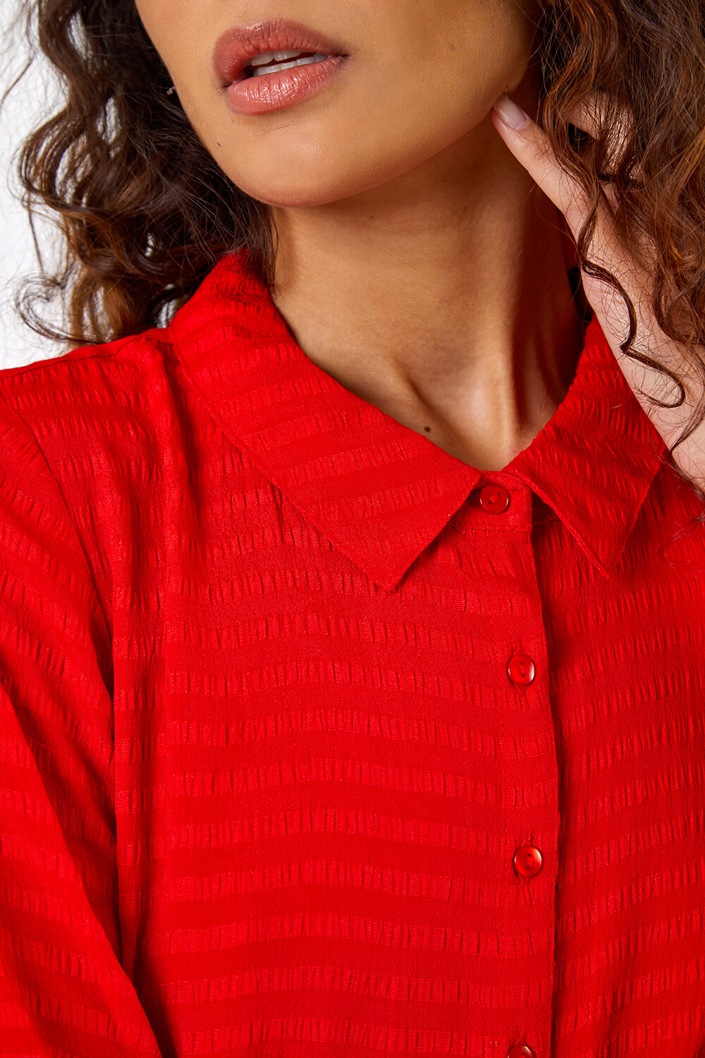 Red Textured Midi Shirt Dress, Image 5 of 5