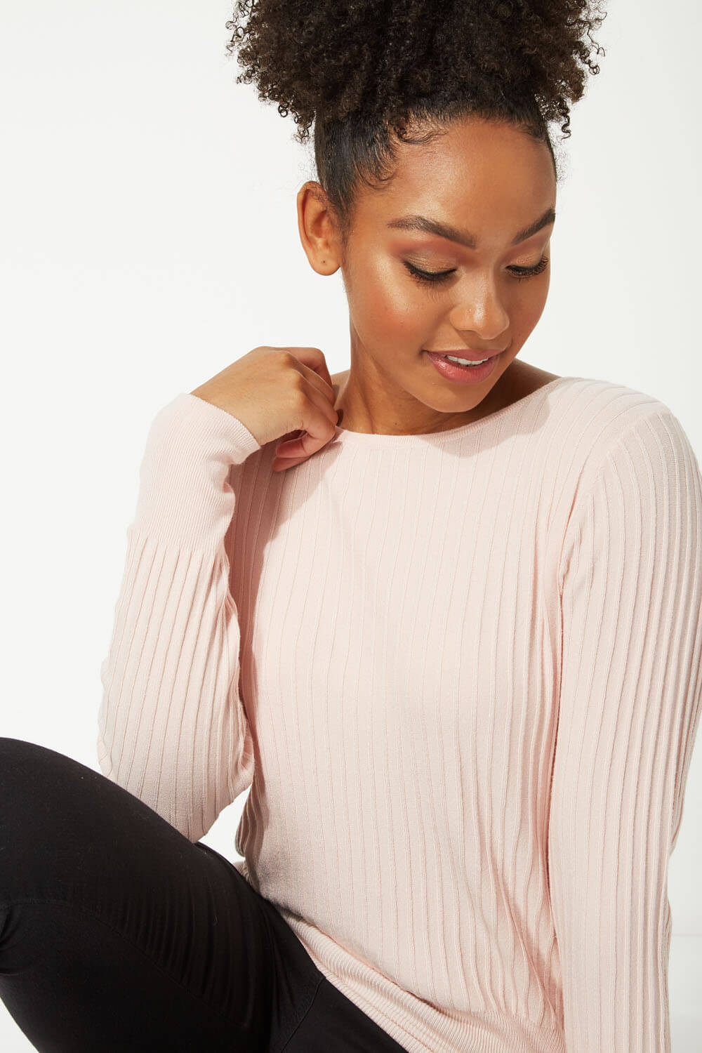 Light Pink Ribbed Textured Jumper , Image 4 of 5