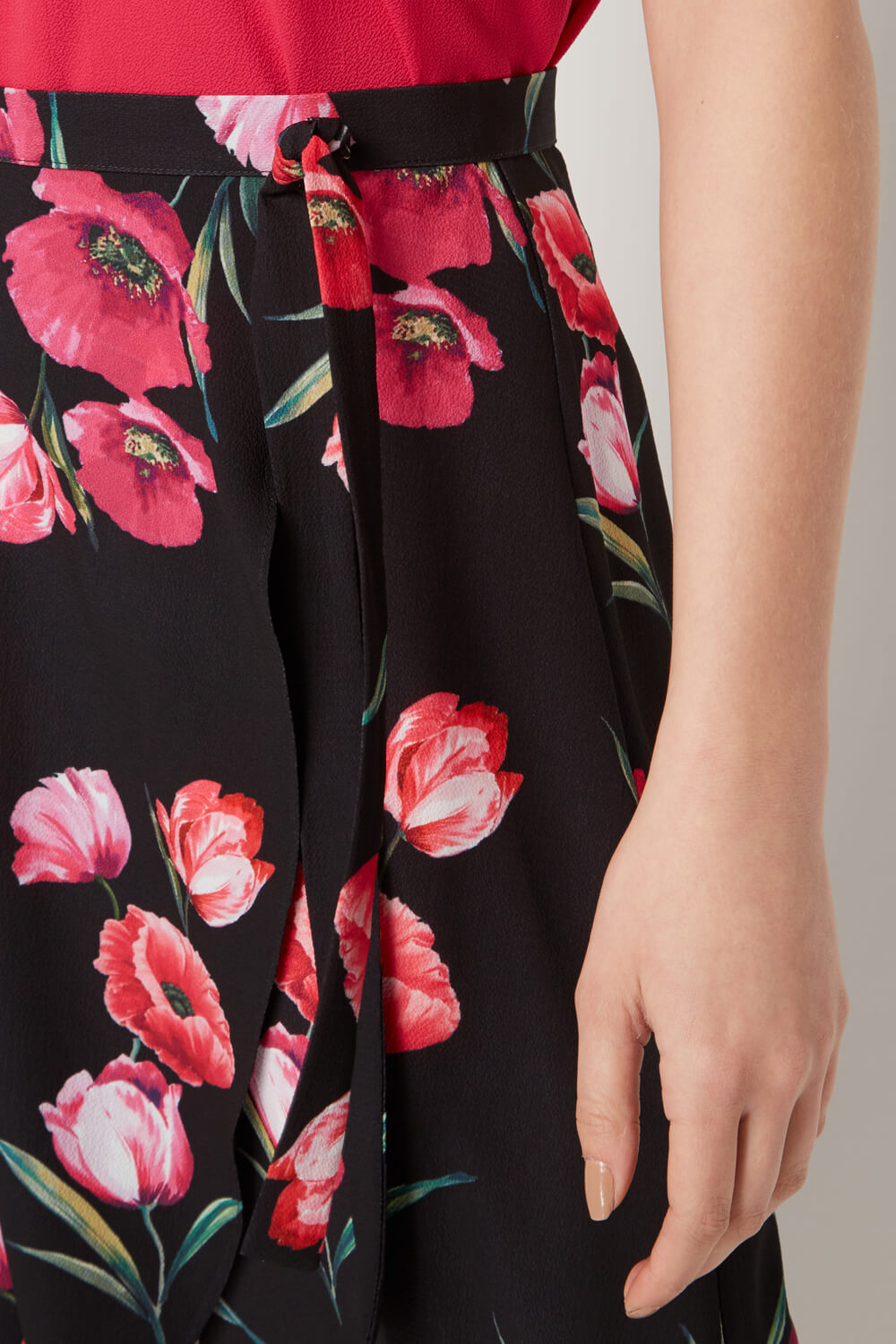 Black Floral Print Wrap Skirt, Image 4 of 5