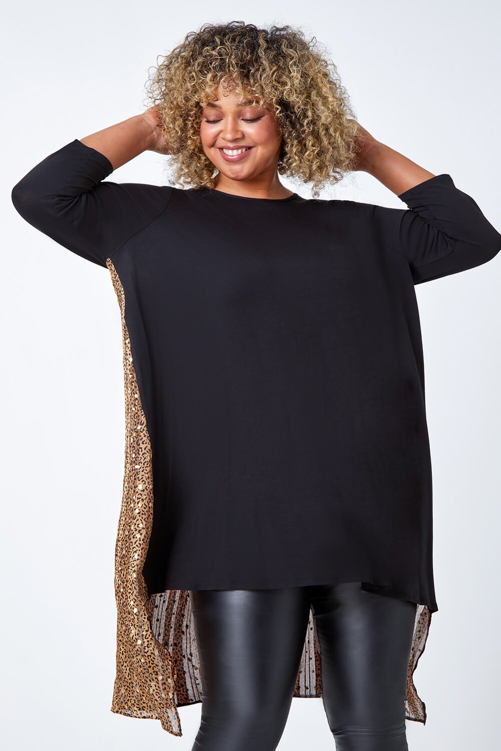 Gold Curve Animal Chiffon Back Stretch Top, Image 2 of 5