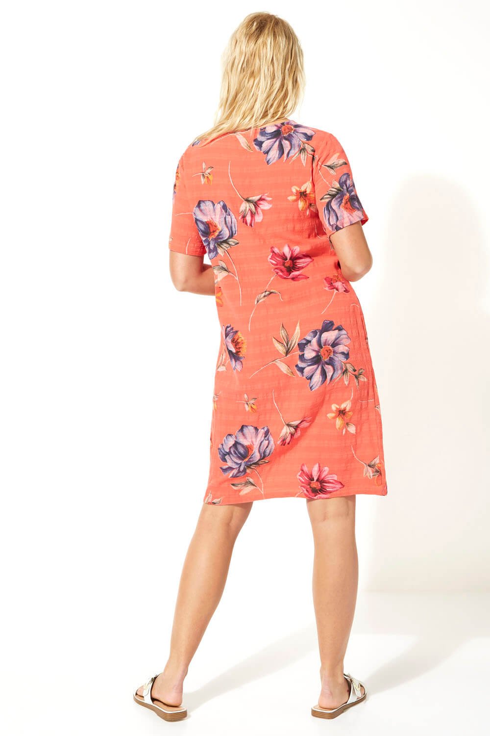CORAL Floral Textured Cotton Cocoon Dress, Image 3 of 5