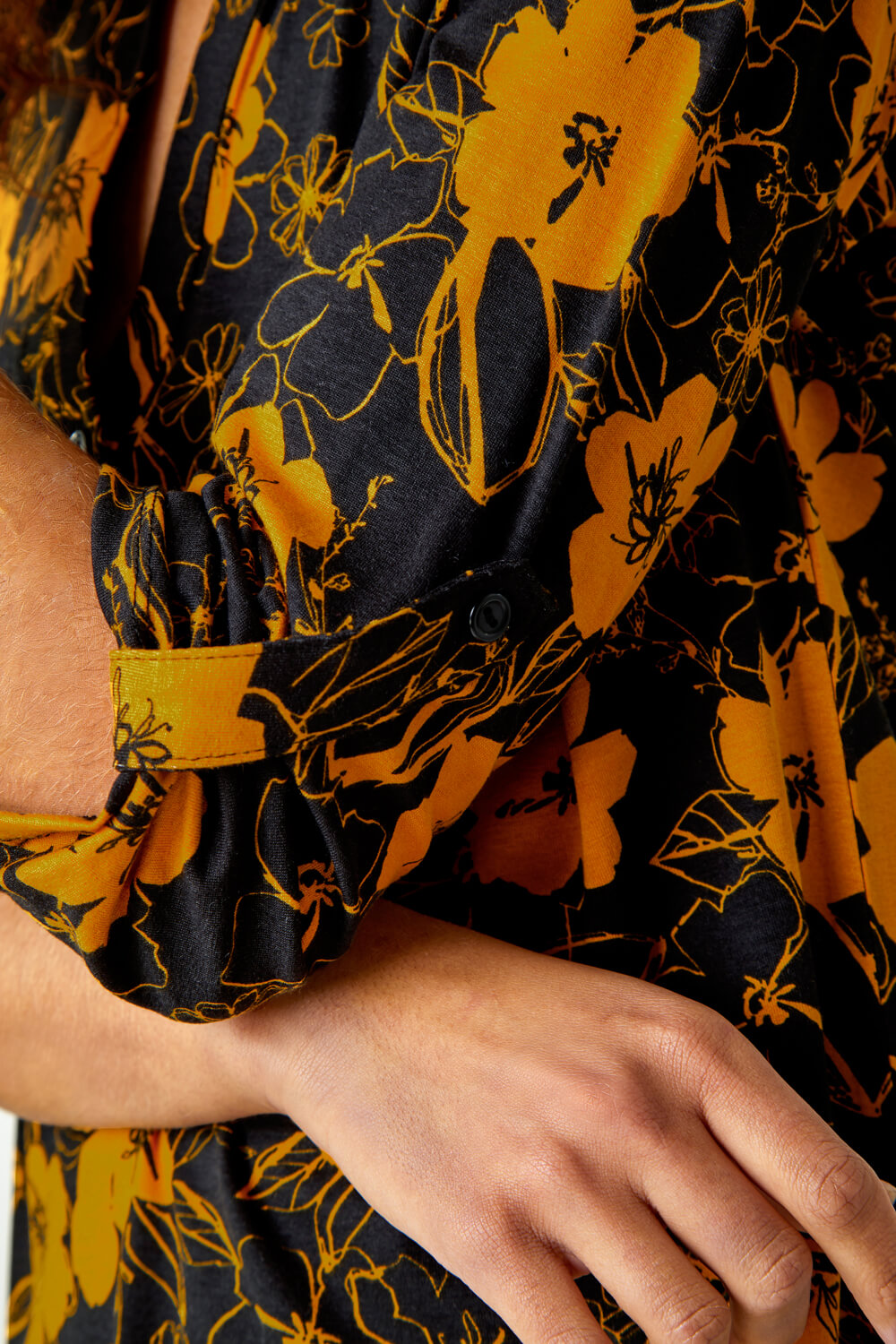 Ochre Floral Print Stretch Shirt, Image 5 of 5
