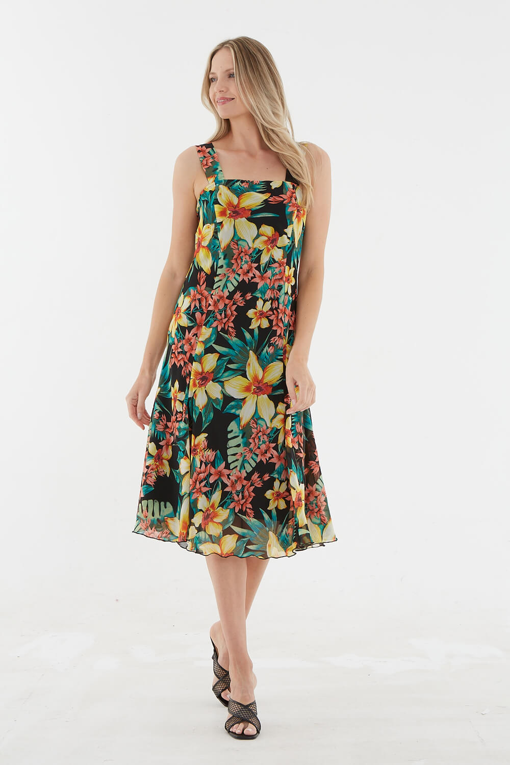 Black Julianna Tropical Floral Print Sun Dress, Image 4 of 4