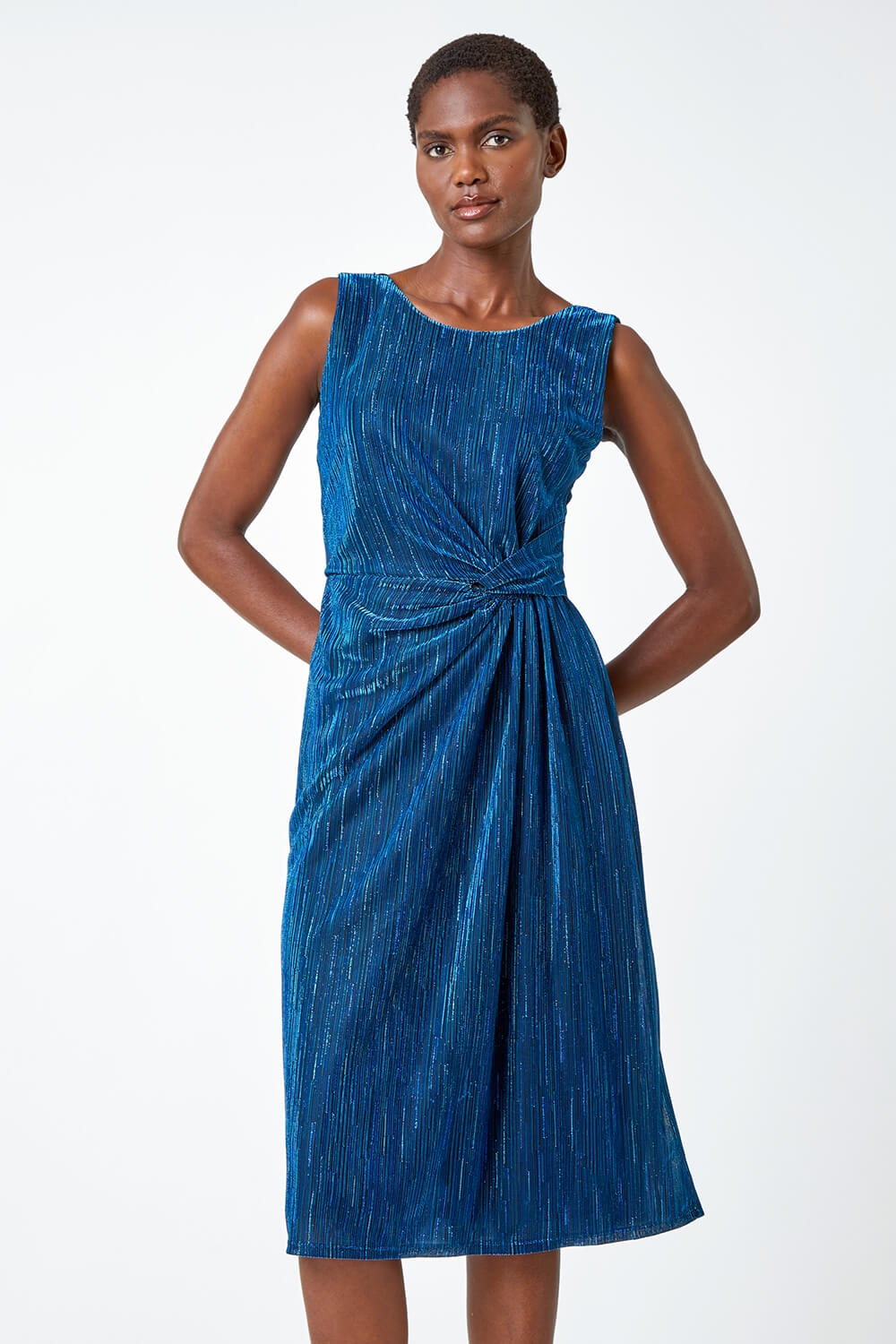 Shimmer Front Twist A-line Dress in Light Blue