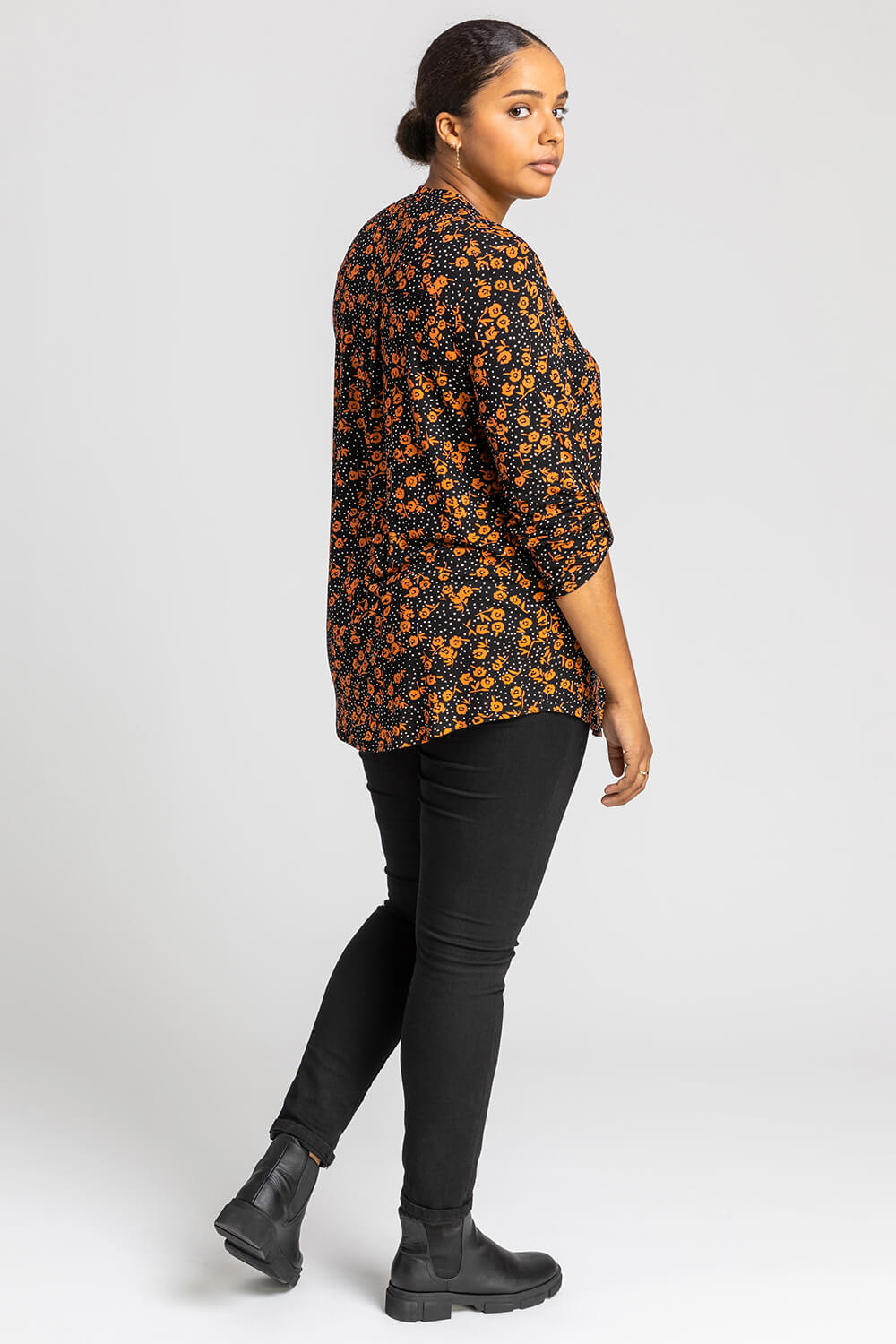Rust Curve Ditsy Floral Print Top, Image 2 of 4