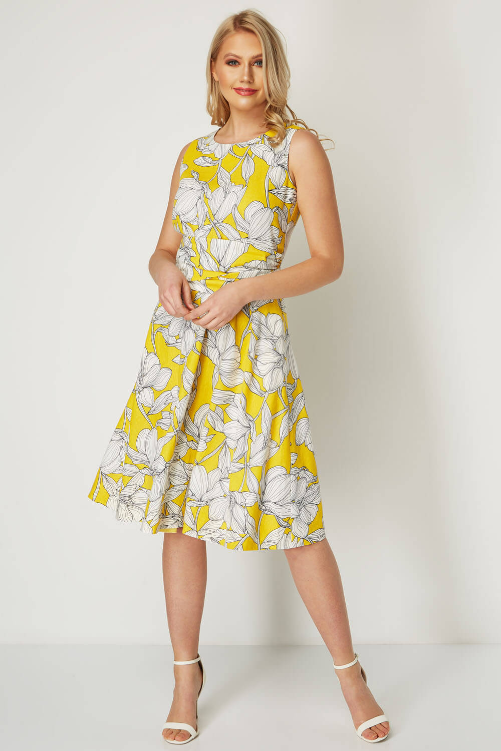 Yellow Floral Tie Waist Dress, Image 2 of 5