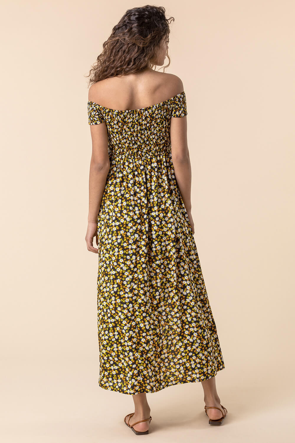 Multi  Shirred Ditsy Floral Print Bardot Dress, Image 2 of 5