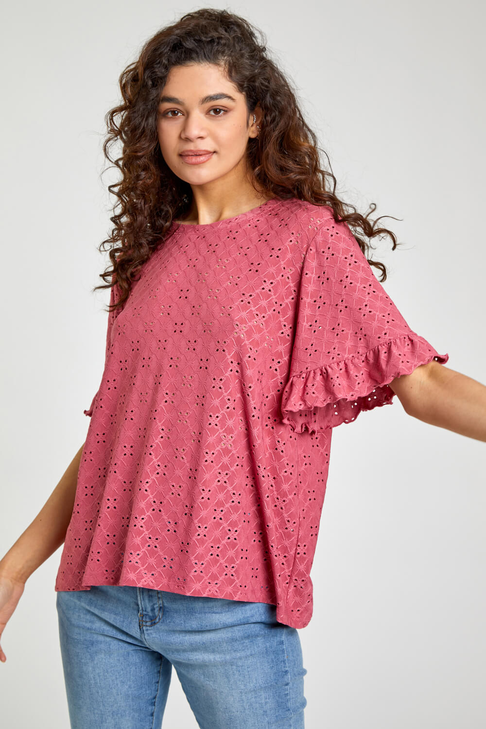 Rose Frill Sleeve Broderie Top, Image 4 of 5
