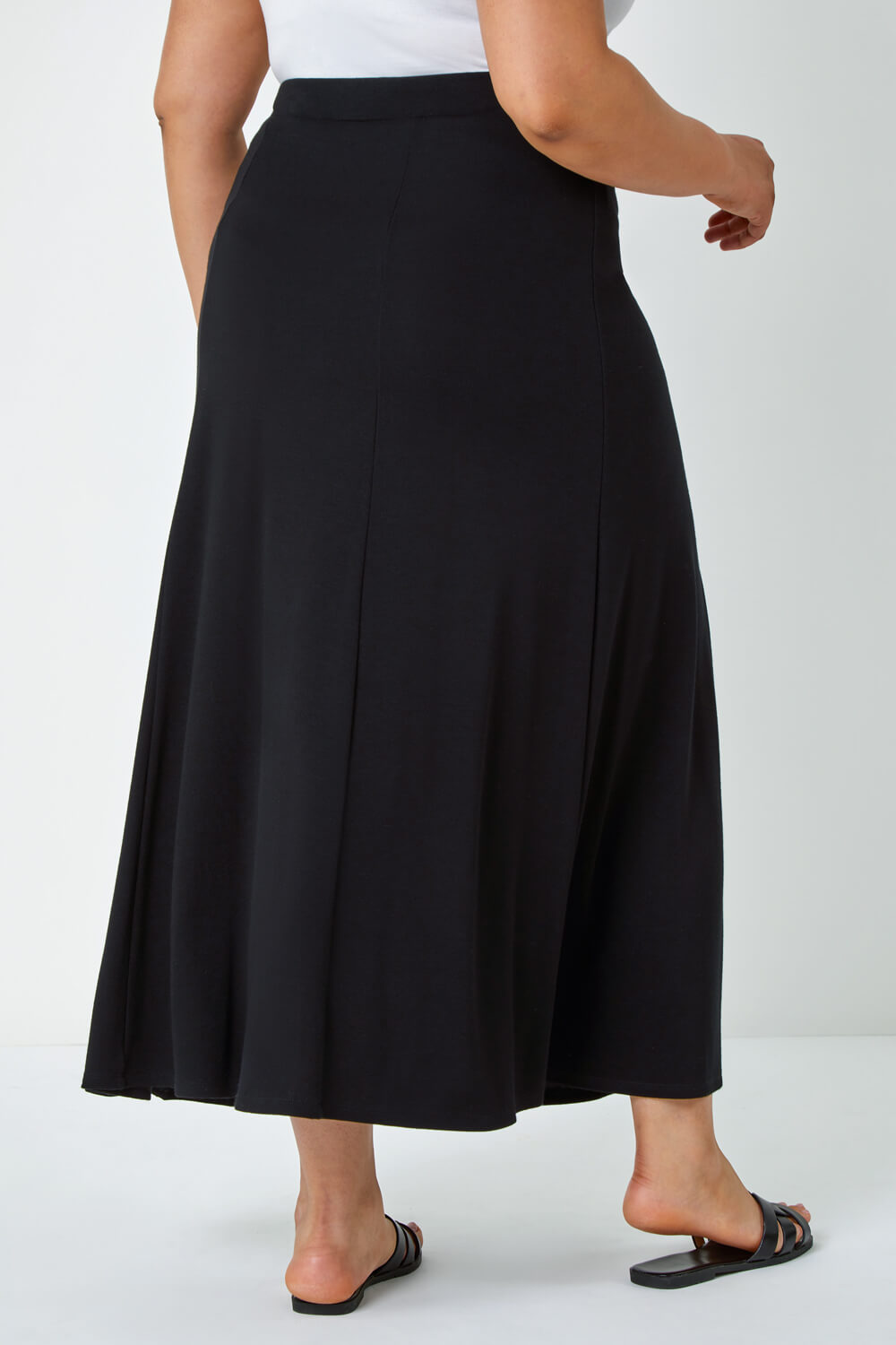Black Curve Panelled Midi Skirt , Image 3 of 5