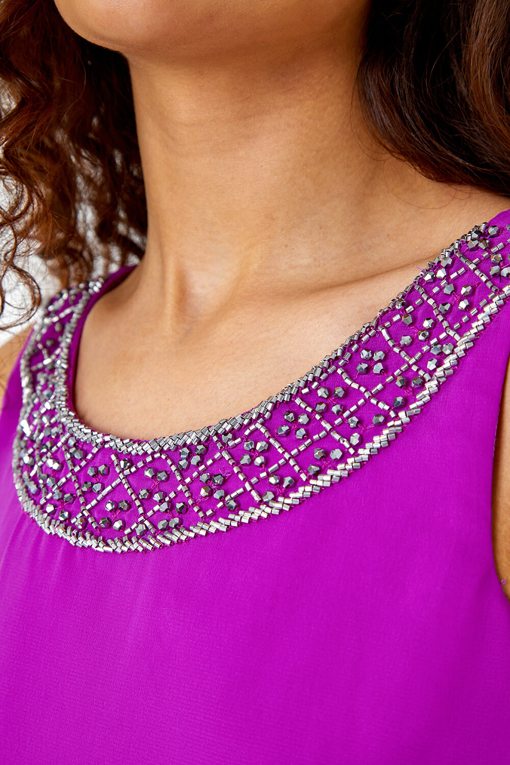 Purple Bead Embellished Tiered Chiffon Dress, Image 5 of 5