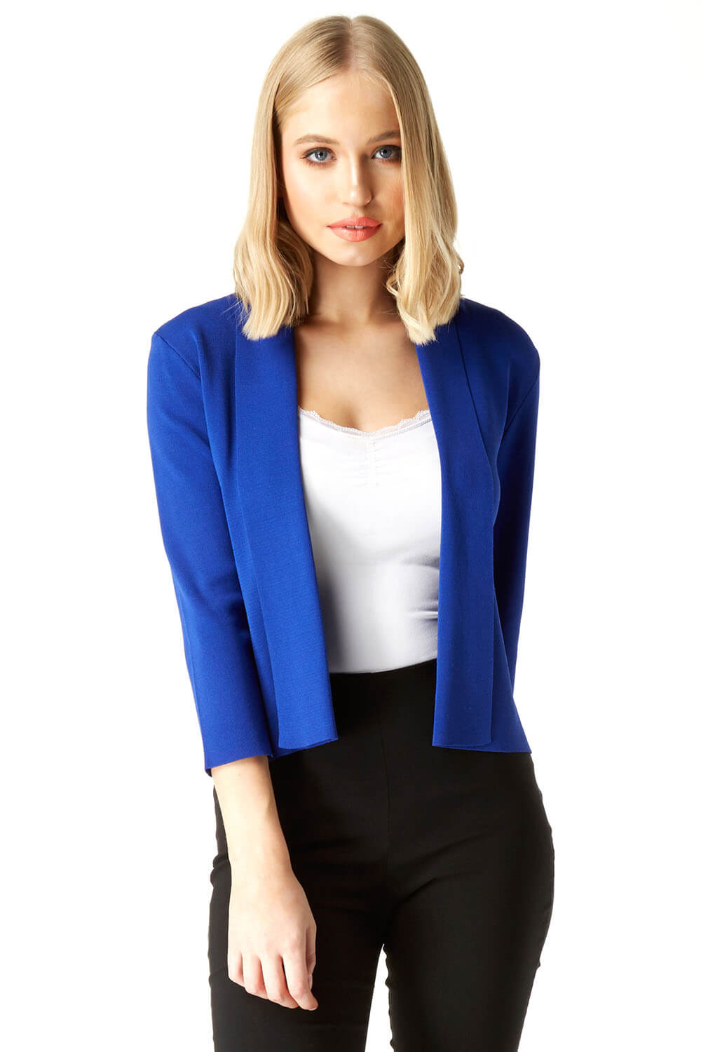 Cropped Knitted Shrug in Royal Blue - Roman Originals UK