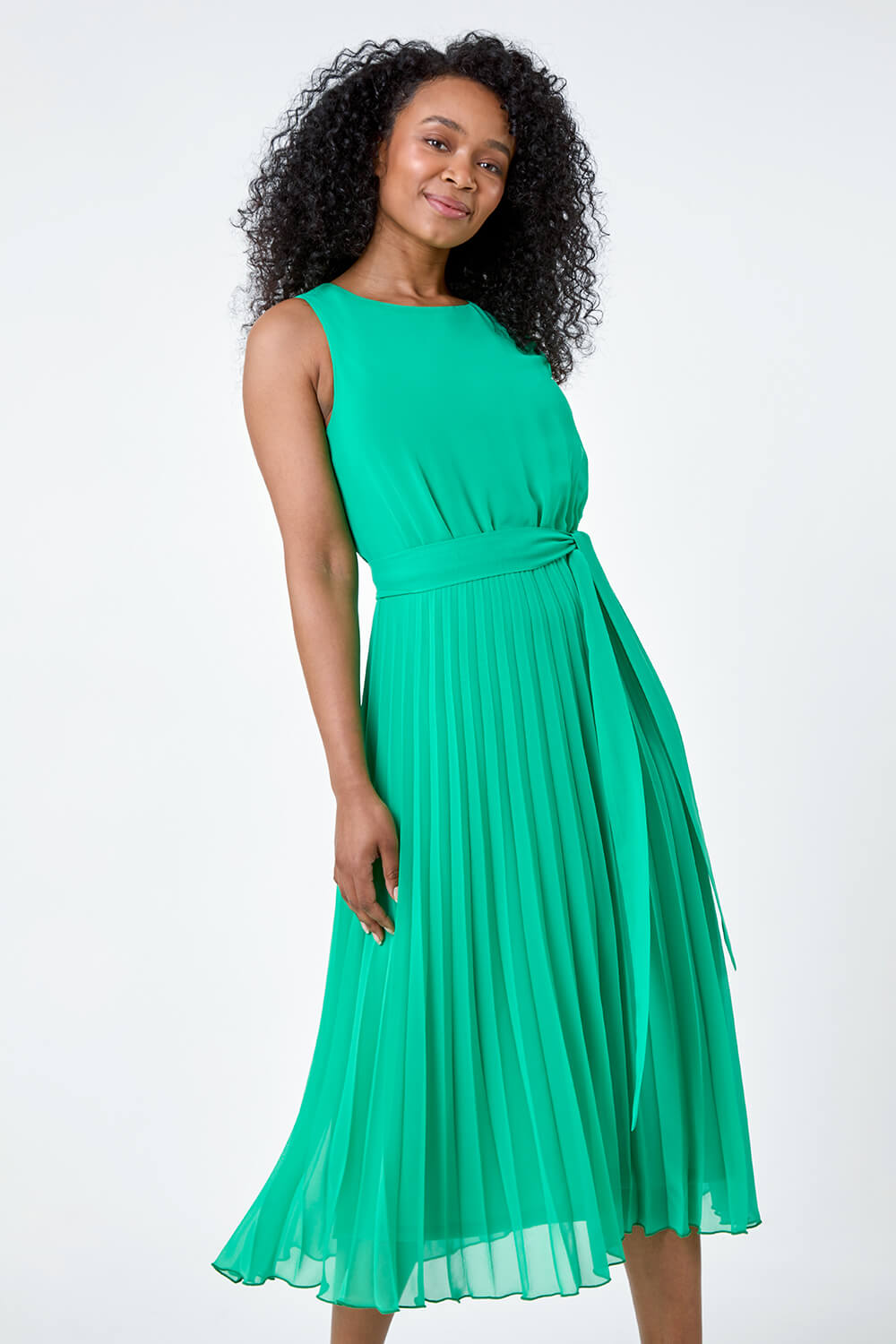 Green Petite Pleated Midi Dress, Image 2 of 5