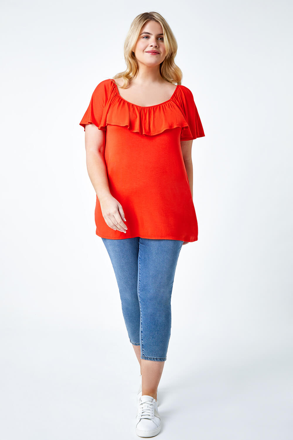 Red Curve Plain Bardot Stretch Top, Image 3 of 5