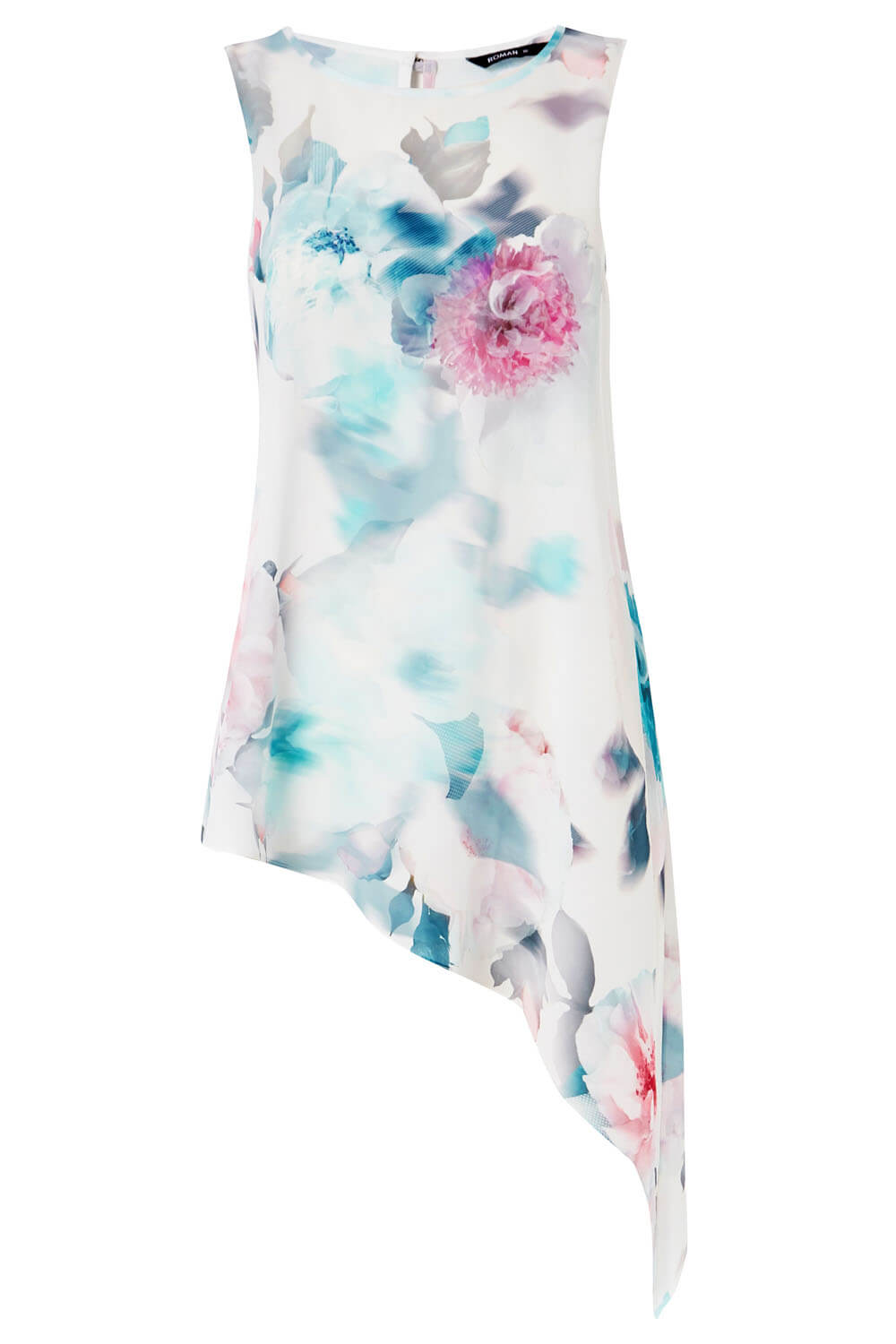 Ivory  Floral Print Asymmetric Tunic Top, Image 4 of 4