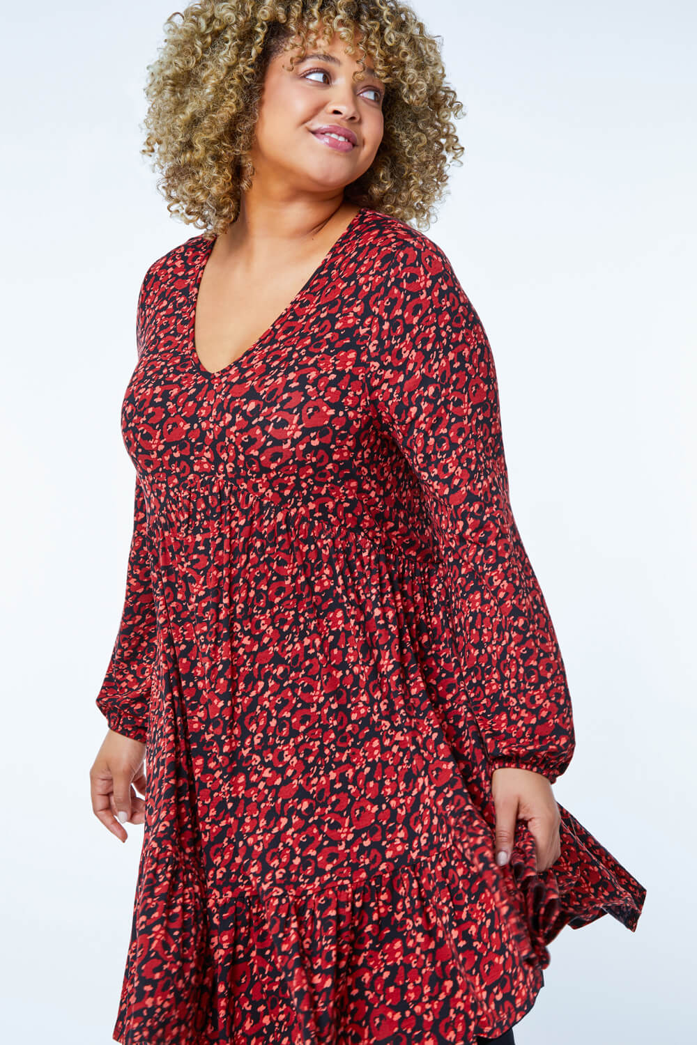 Red Curve Leopard Print Tiered Tunic Dress, Image 2 of 6