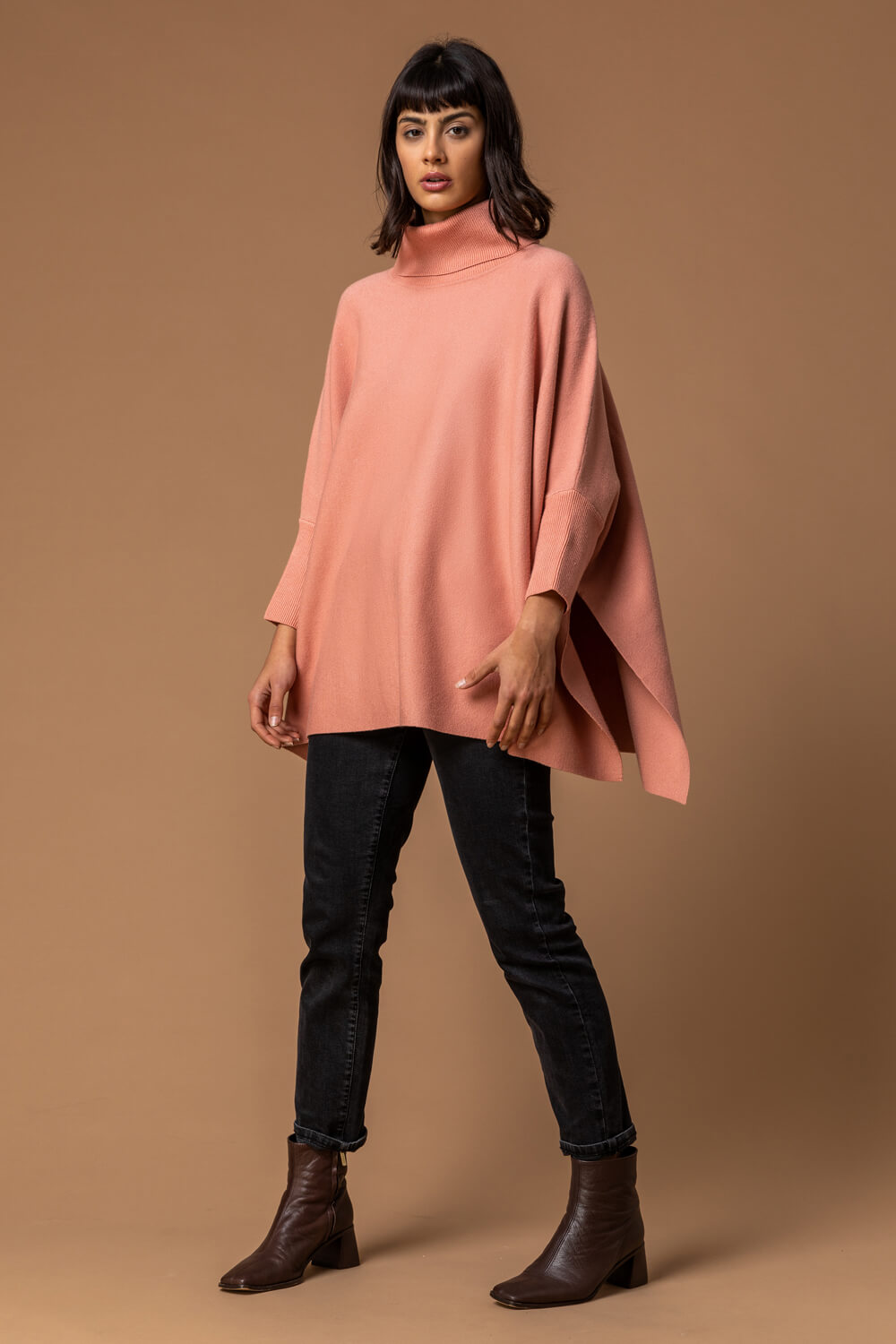 PINK Longline Roll Neck Poncho Jumper, Image 3 of 4
